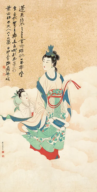 张大千笔下的蟠桃之谜:是祝寿还是时代隐喻?画中仕女竟来自敦煌菩萨!的配图9-墨韵书香